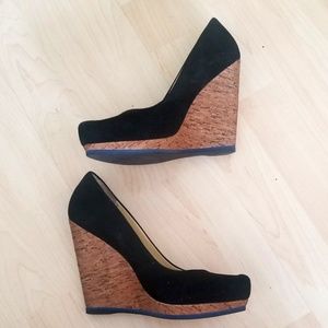 Luxury Rebel Black Cork Wedges, GREAT condition!